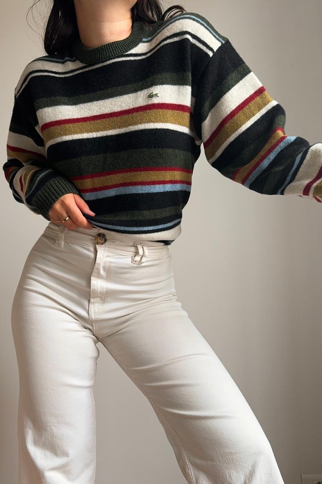 Pull Lacoste à rayures en pure laine - L