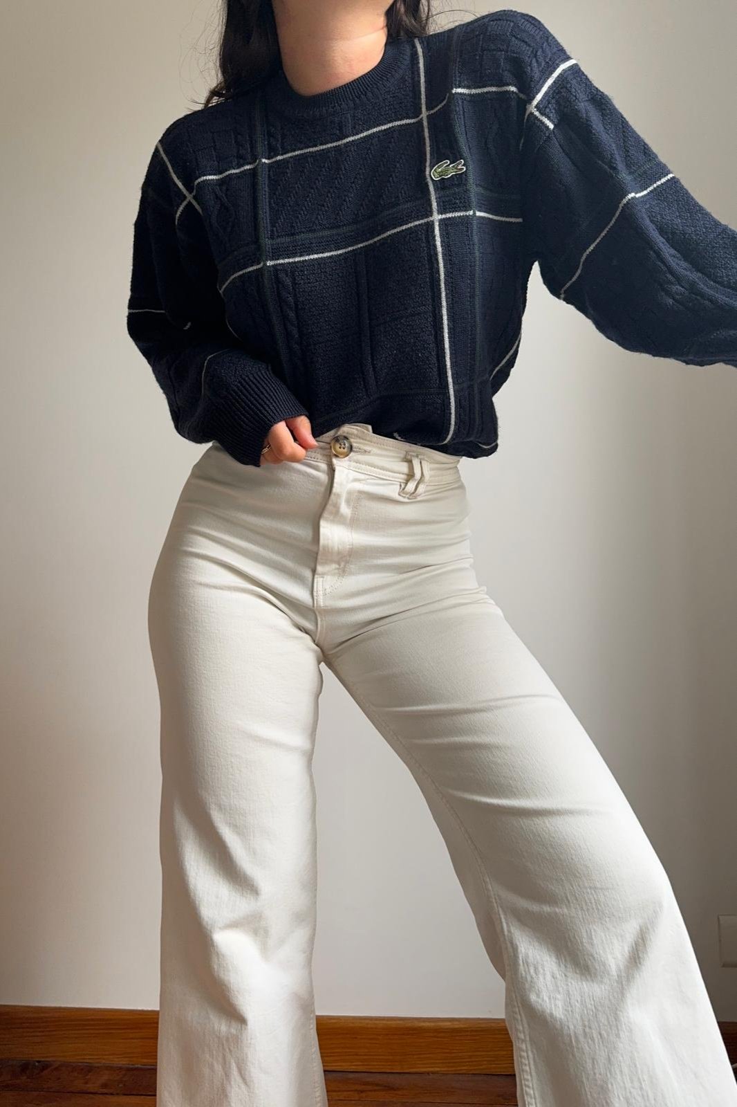Pull Lacoste en grosse maille des années 80' - M