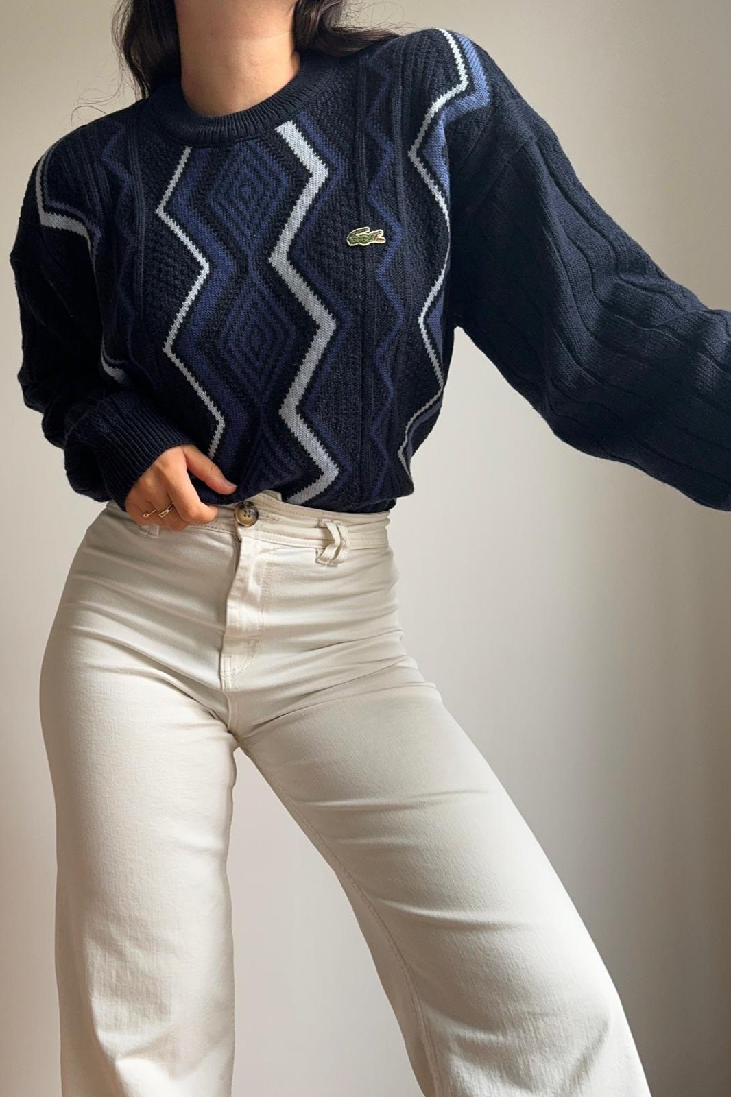 Pull Lacoste grosse maille à motifs des années 80' - M