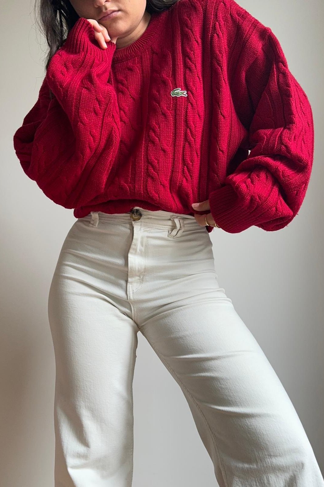 Pull Lacoste à la maille tressée des années 90' - XL