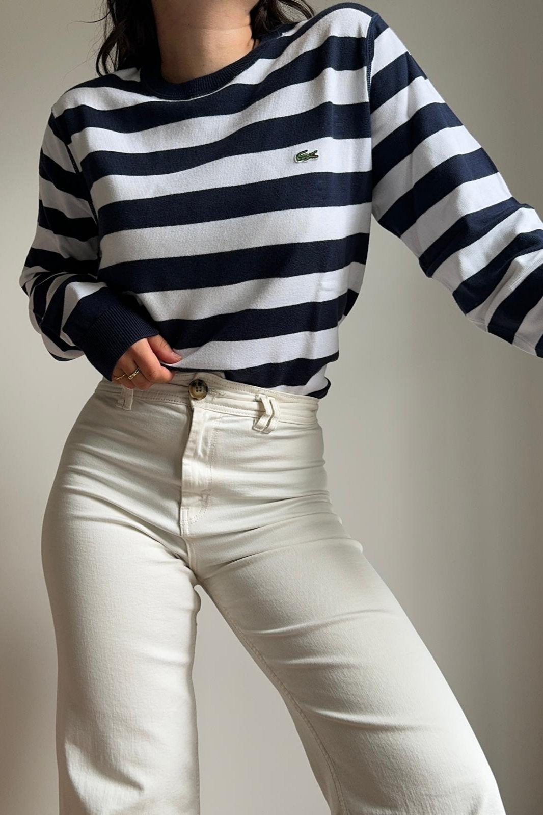 Pull Lacoste style marinière en coton - L