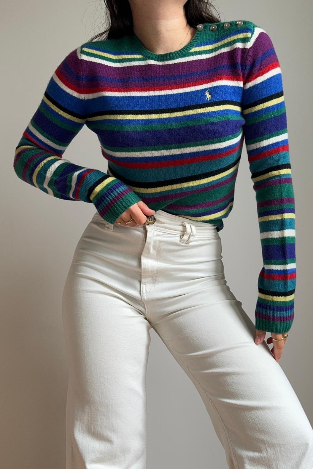 Pull Ralph Lauren rayé en laine & cachemire - M