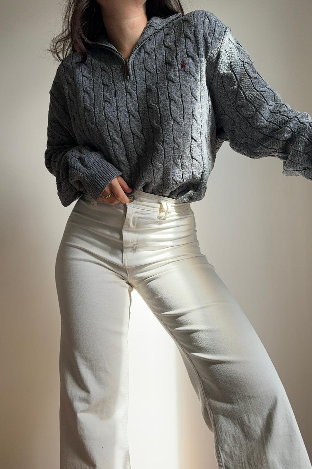 Pull half zip Ralph Lauren à la maille tressée - XL