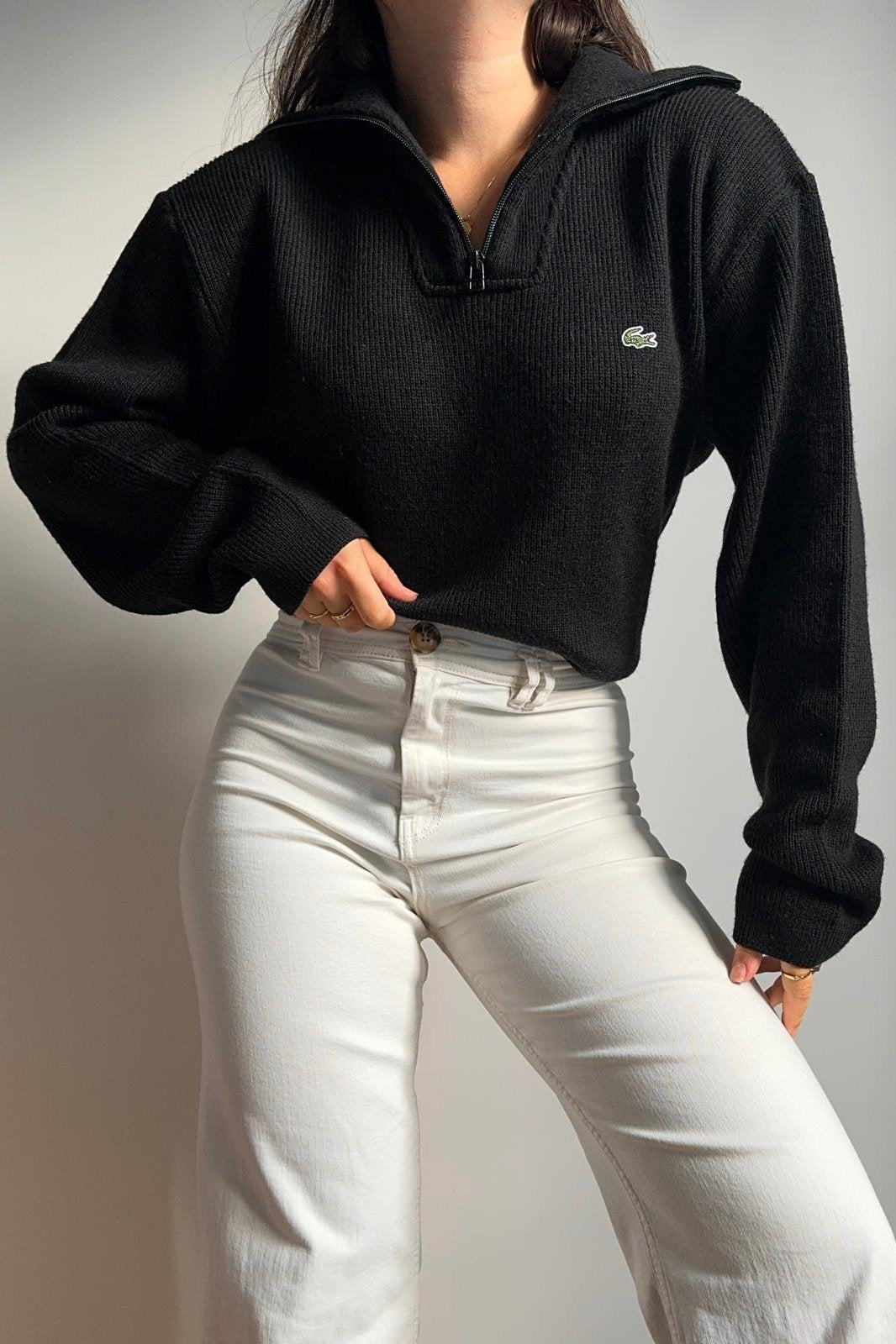 Pull half zip Lacoste en grosse maille côtelée - M