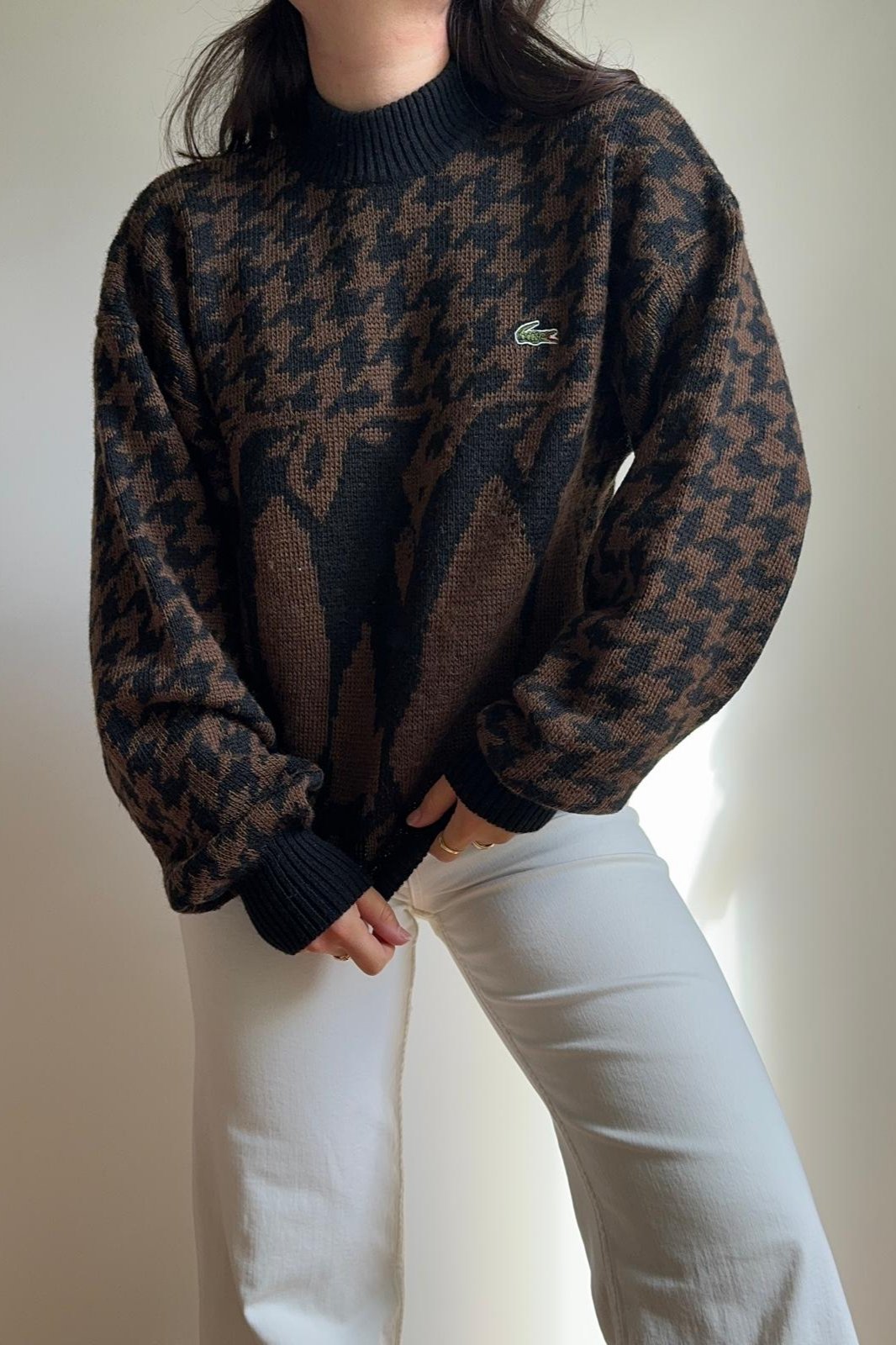Pull Lacoste à motifs fabriqué en France des années 80' - M