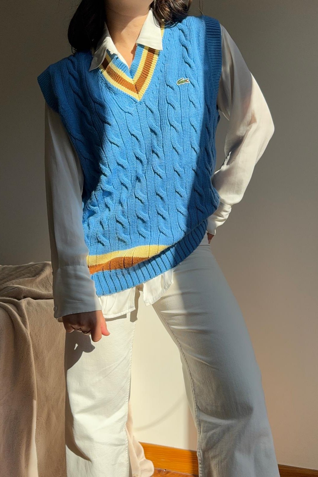 Pull Lacoste sans manche à la maille tressée - XL