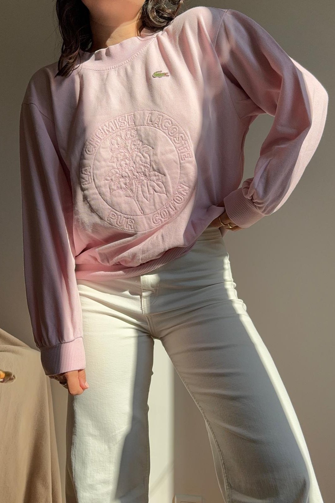 Pull « La Chemise Lacoste » broderie fleur des années 80' - M