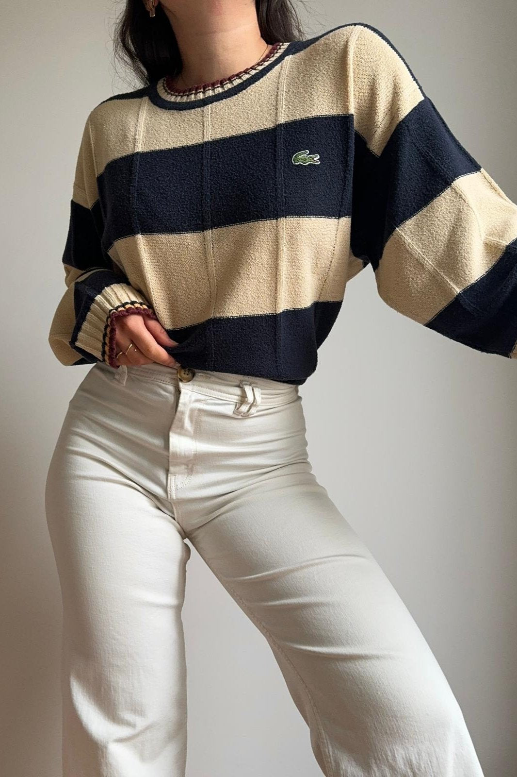 Pull Lacoste à rayures fabriqué dans les années 90' - L