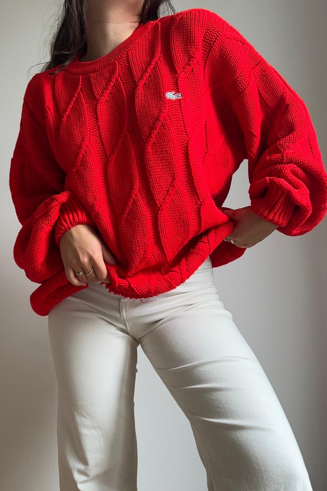 Pull Lacoste en grosse maille tressée des années 80' - XL