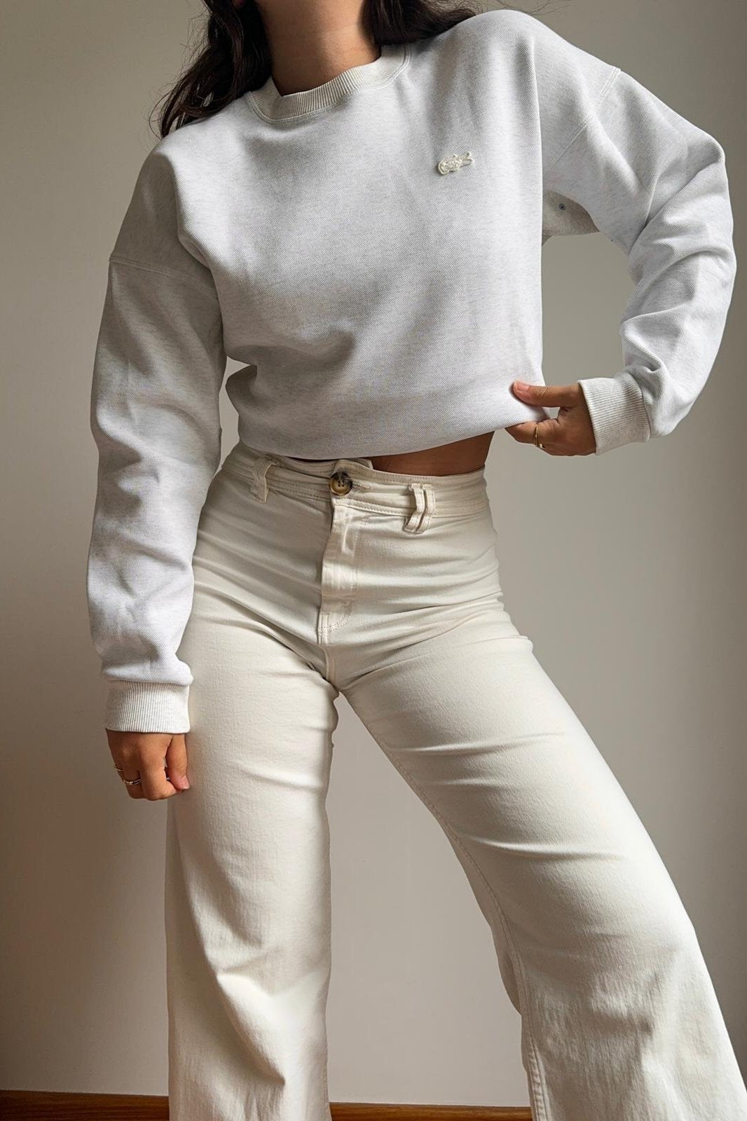 Sweat Lacoste en coton piqué logo ton sur ton M