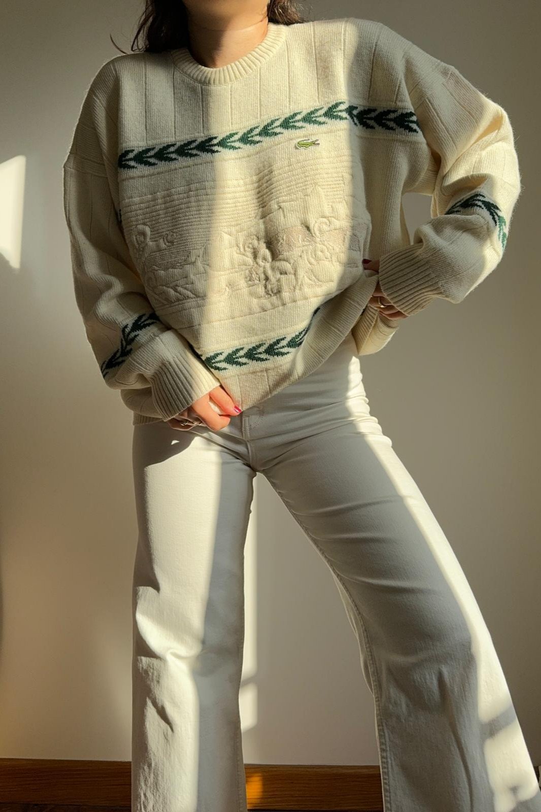 Pull Lacoste brodé en grosse maille des années 80’ - XL