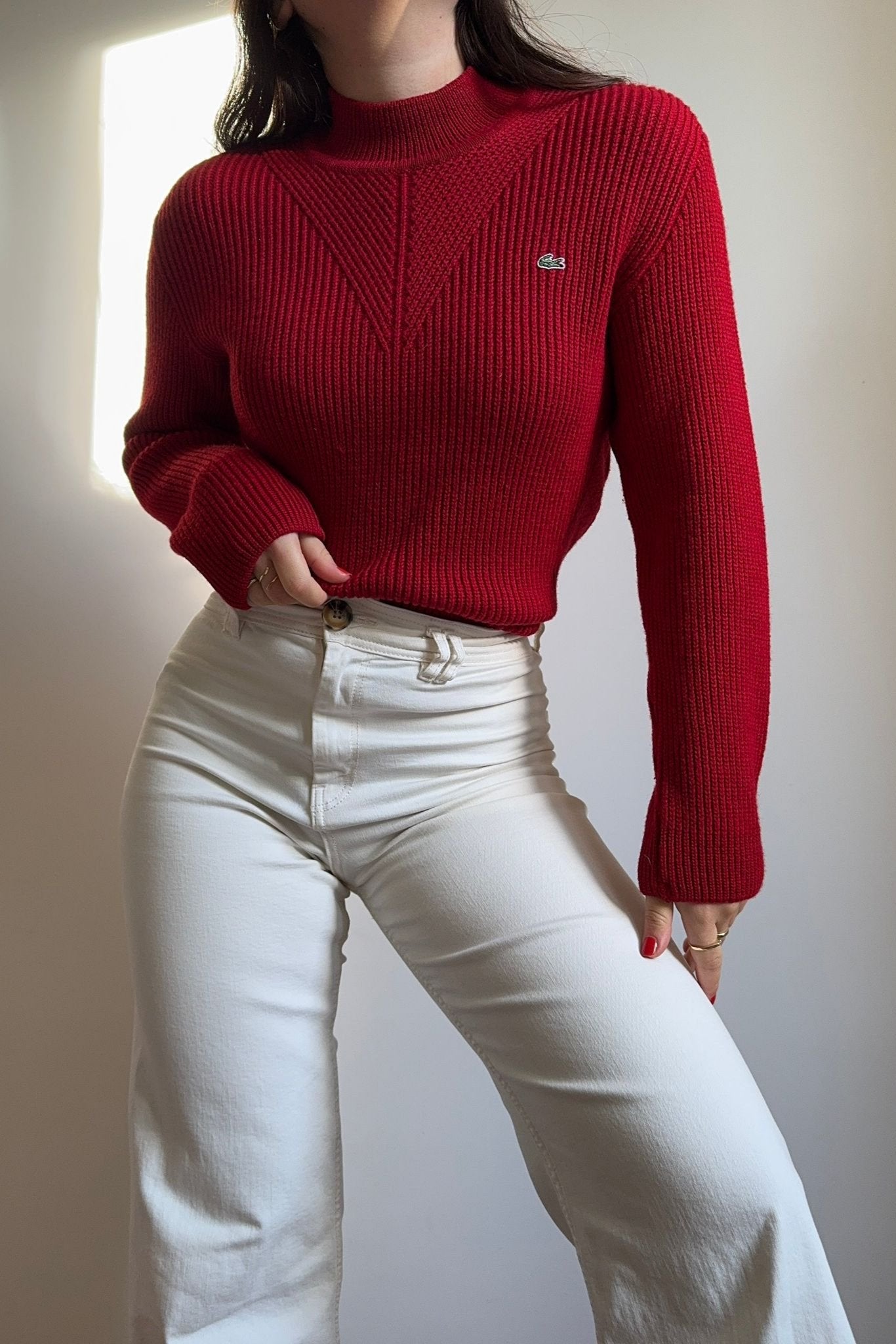 Pull Lacoste au col cheminé en grosse maille - S