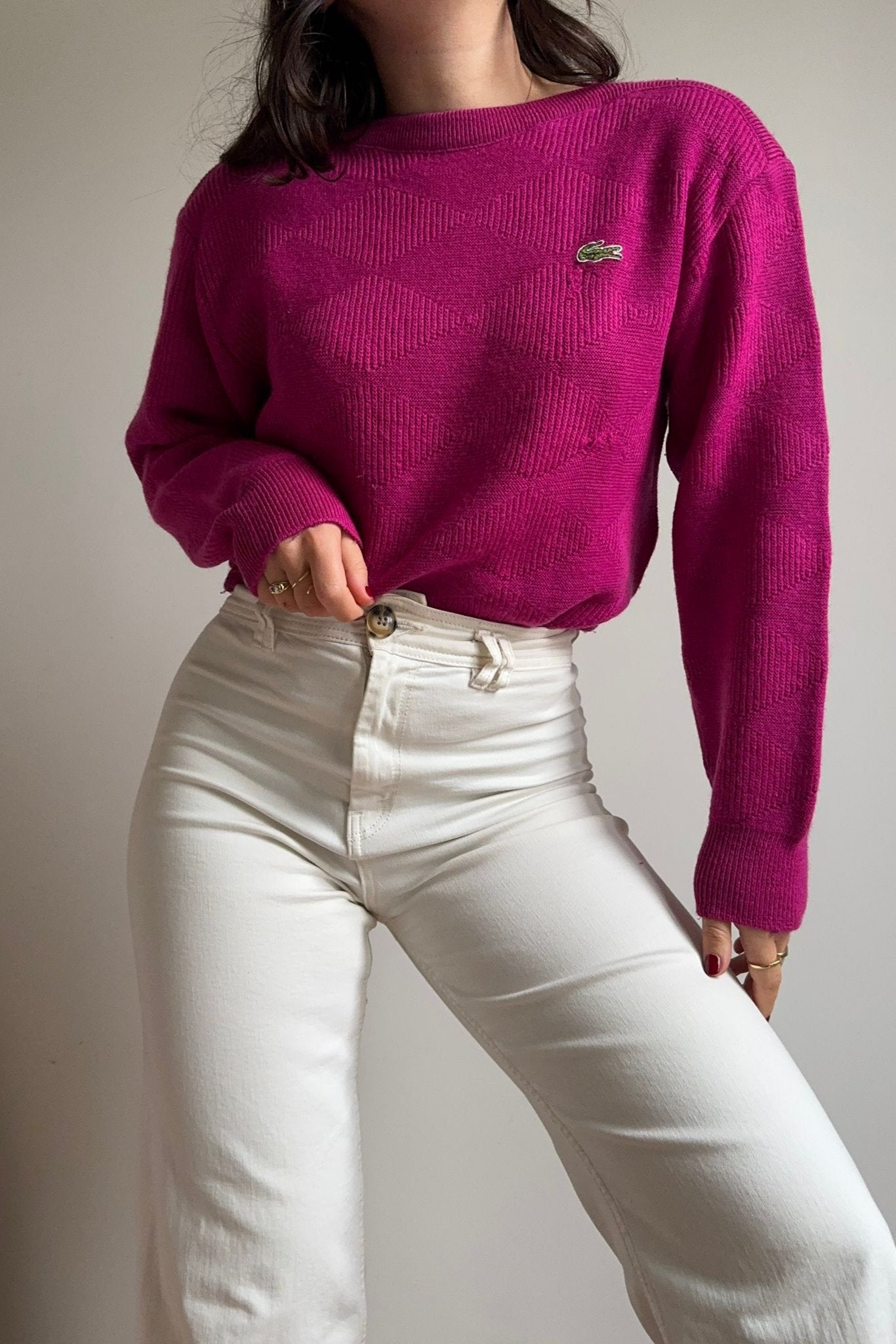 Pull Lacoste en grosse maille fabriqué en France des années 80's - S