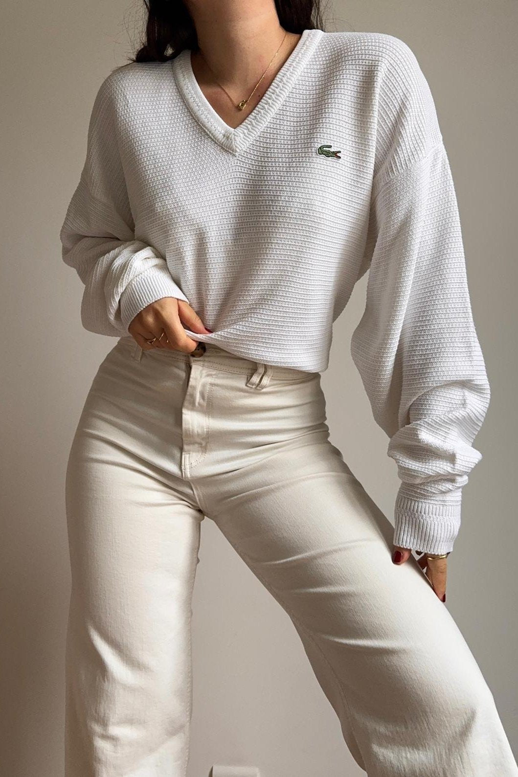 Pull col V Lacoste en coton - L