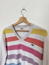 Upload image to gallery, Pull col V Lacoste en coton à rayures multicolores - M
