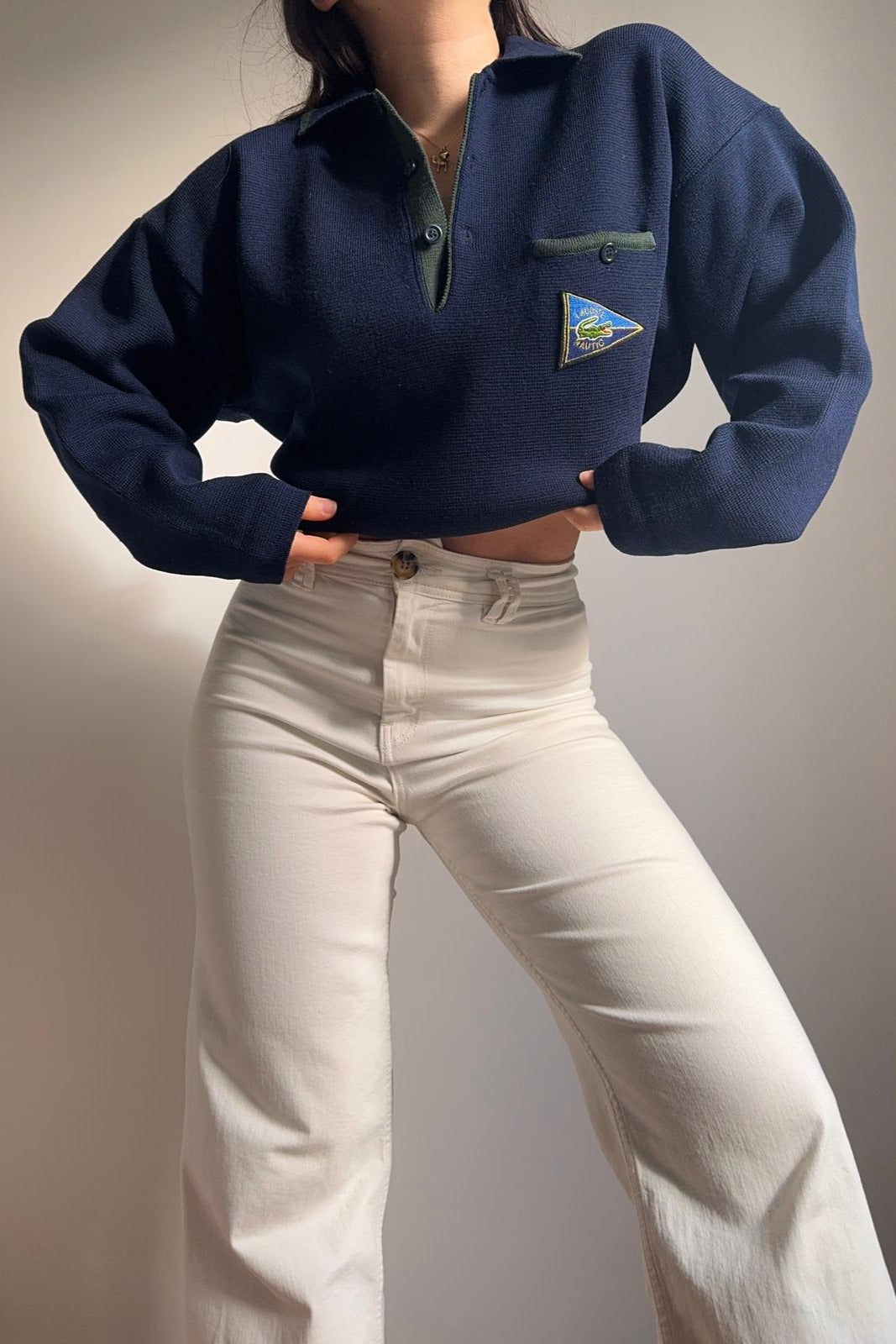 Pull Lacoste Nautic au col boutonné des années 80' - L