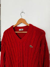 Upload image to gallery, Pull col V Lacoste en maille tressée des années 80 - L
