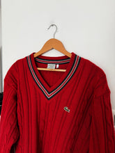 Upload image to gallery, Pull col V Lacoste Sport des années 80&#39; à la maille tressée - L
