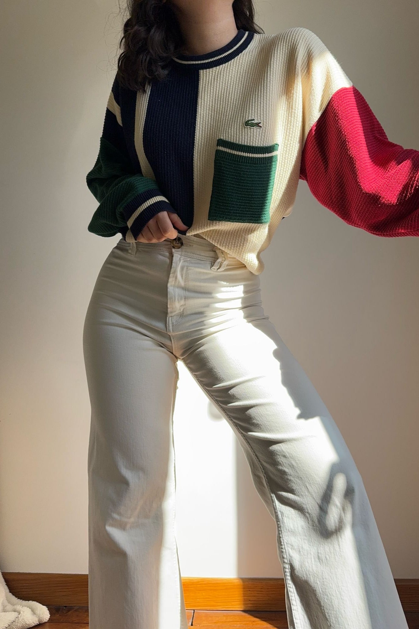Pull Lacoste colorblock des années 90' fabriqué en France - XL
