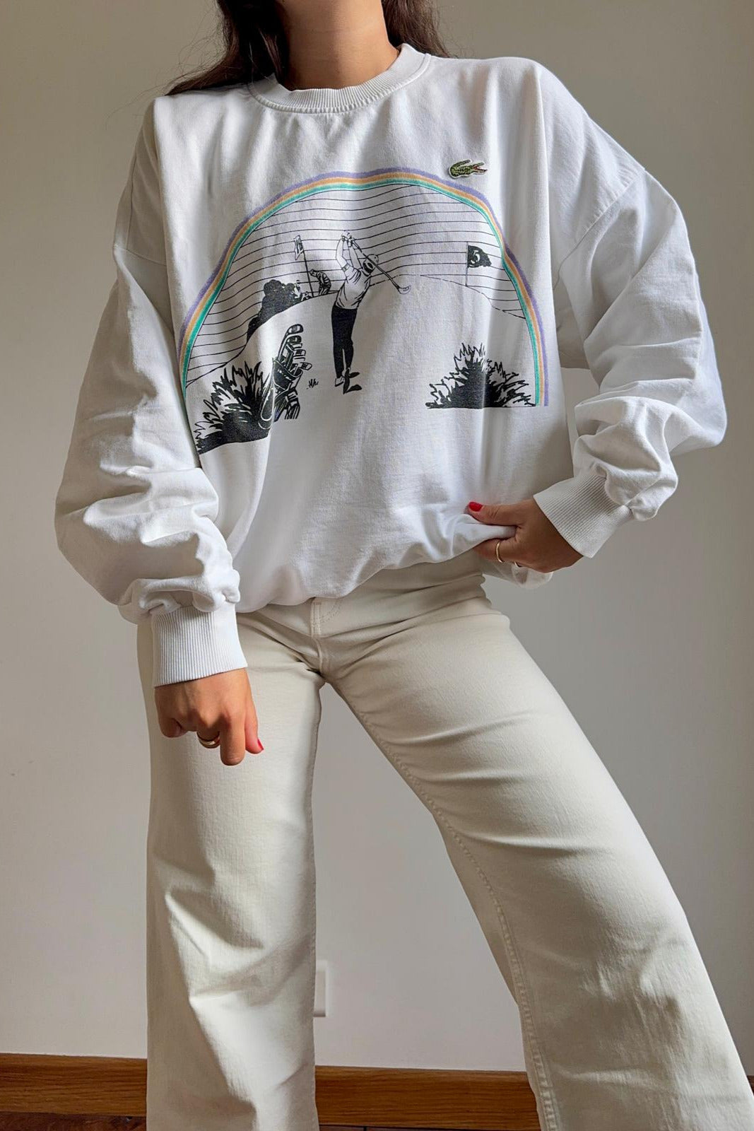 Pull Lacoste de collection broderie golfeur des années 80' made in France - L