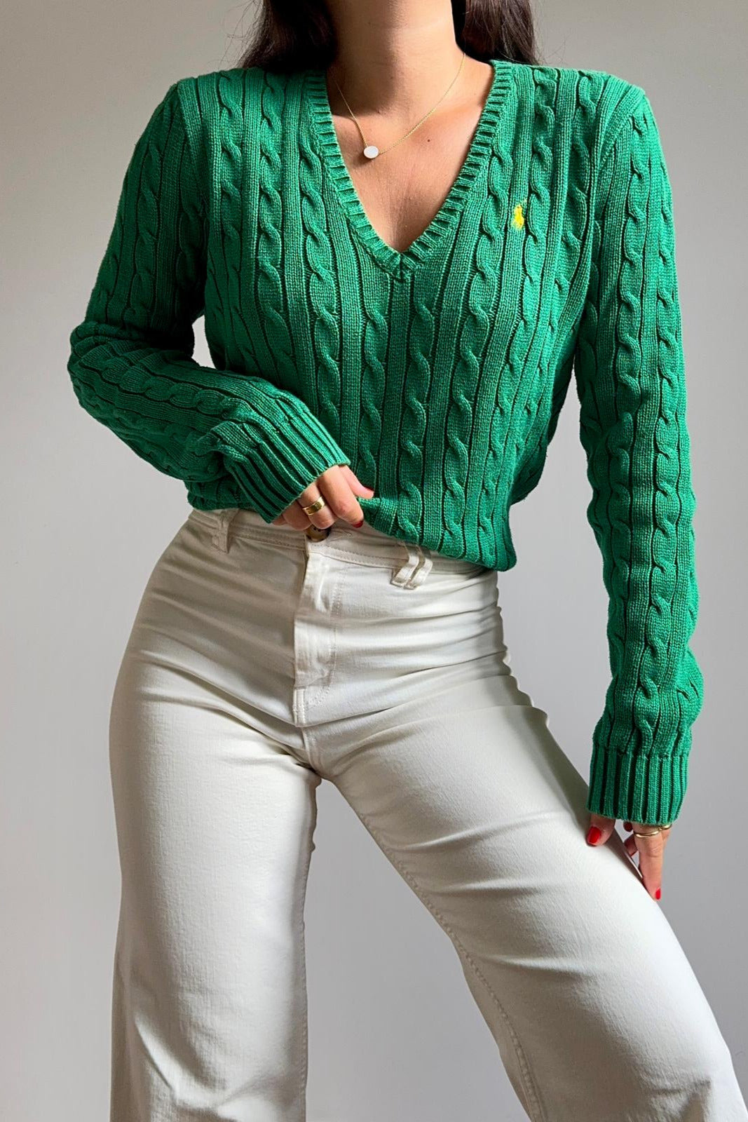 Pull col V Ralph Lauren à la maille tressée - L