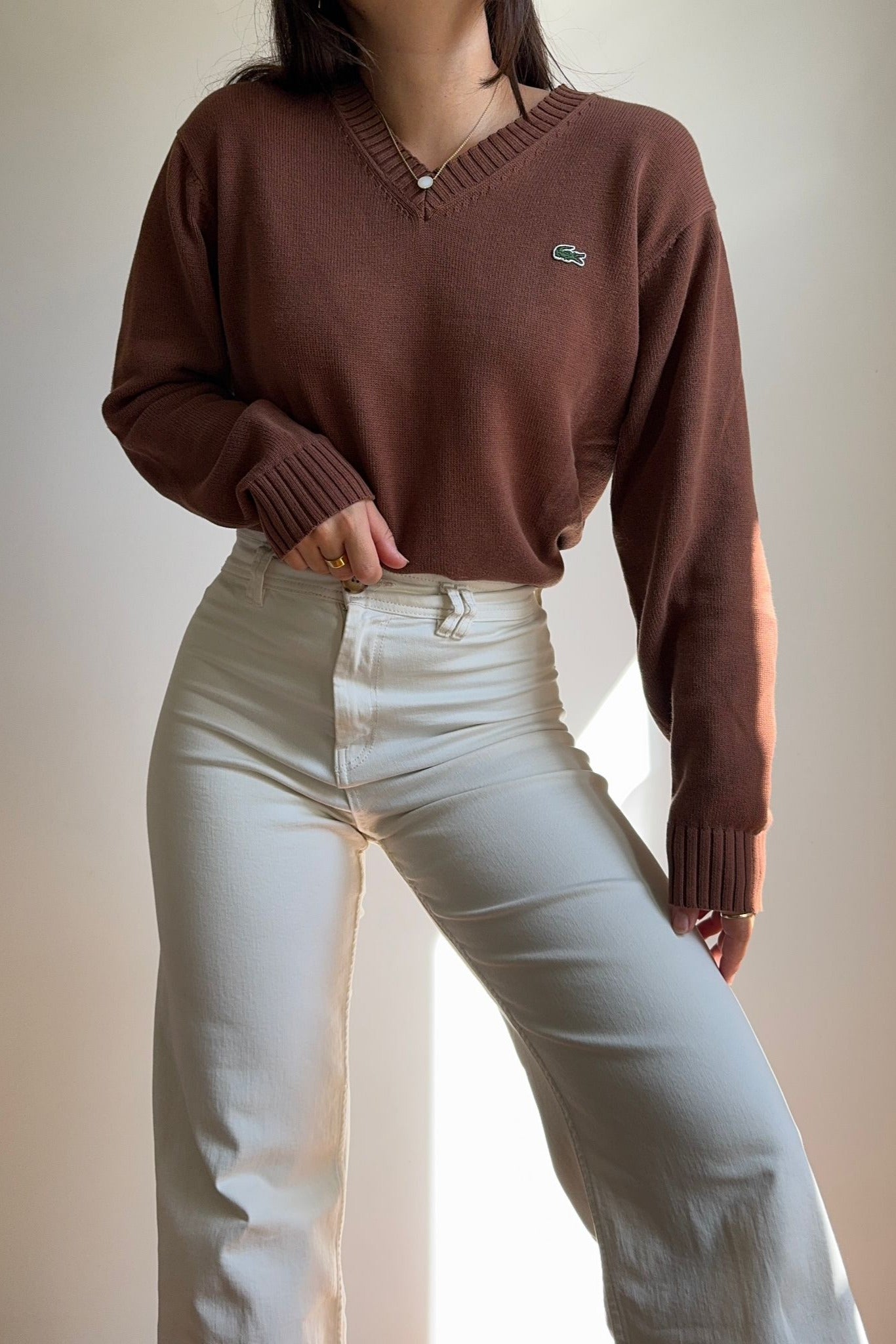 Pull col V Lacoste en coton - M
