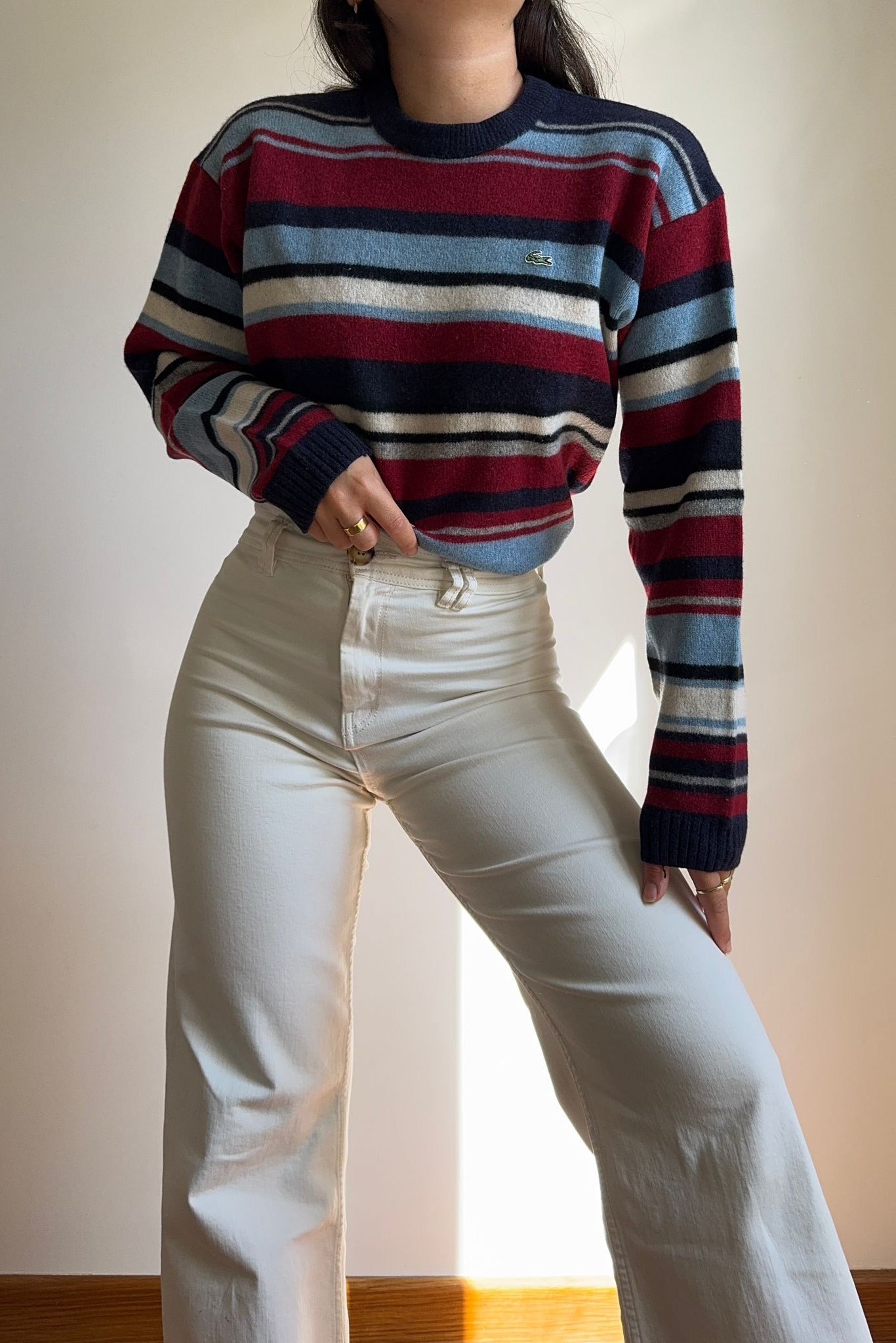 Pull Lacoste à rayures en pure laine vierge - M