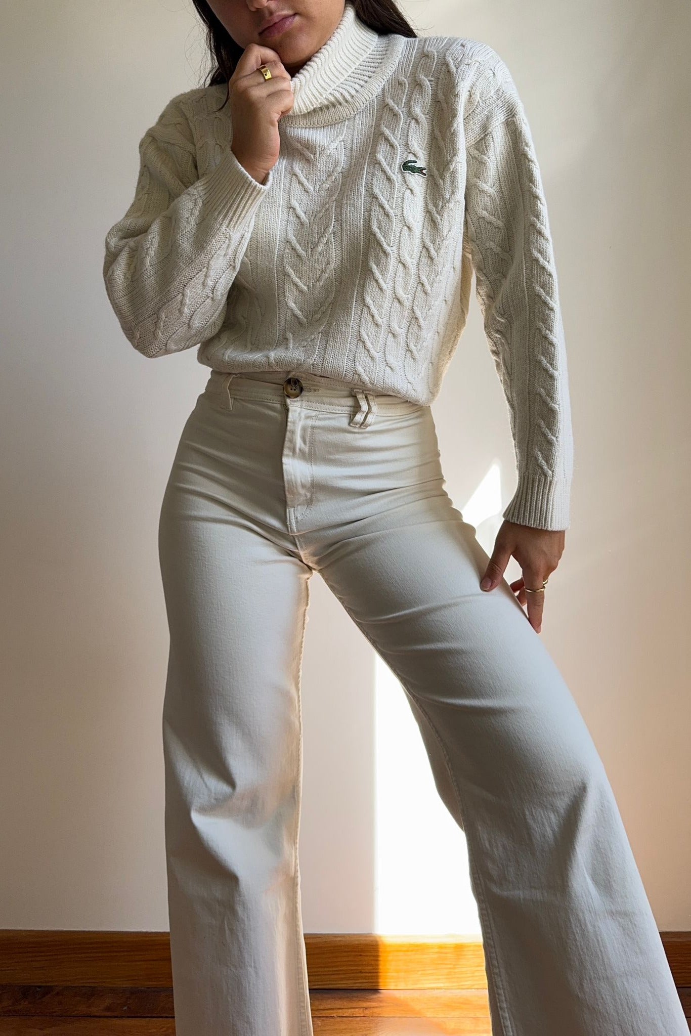 Pull col roulé Lacoste en grosse maille - S
