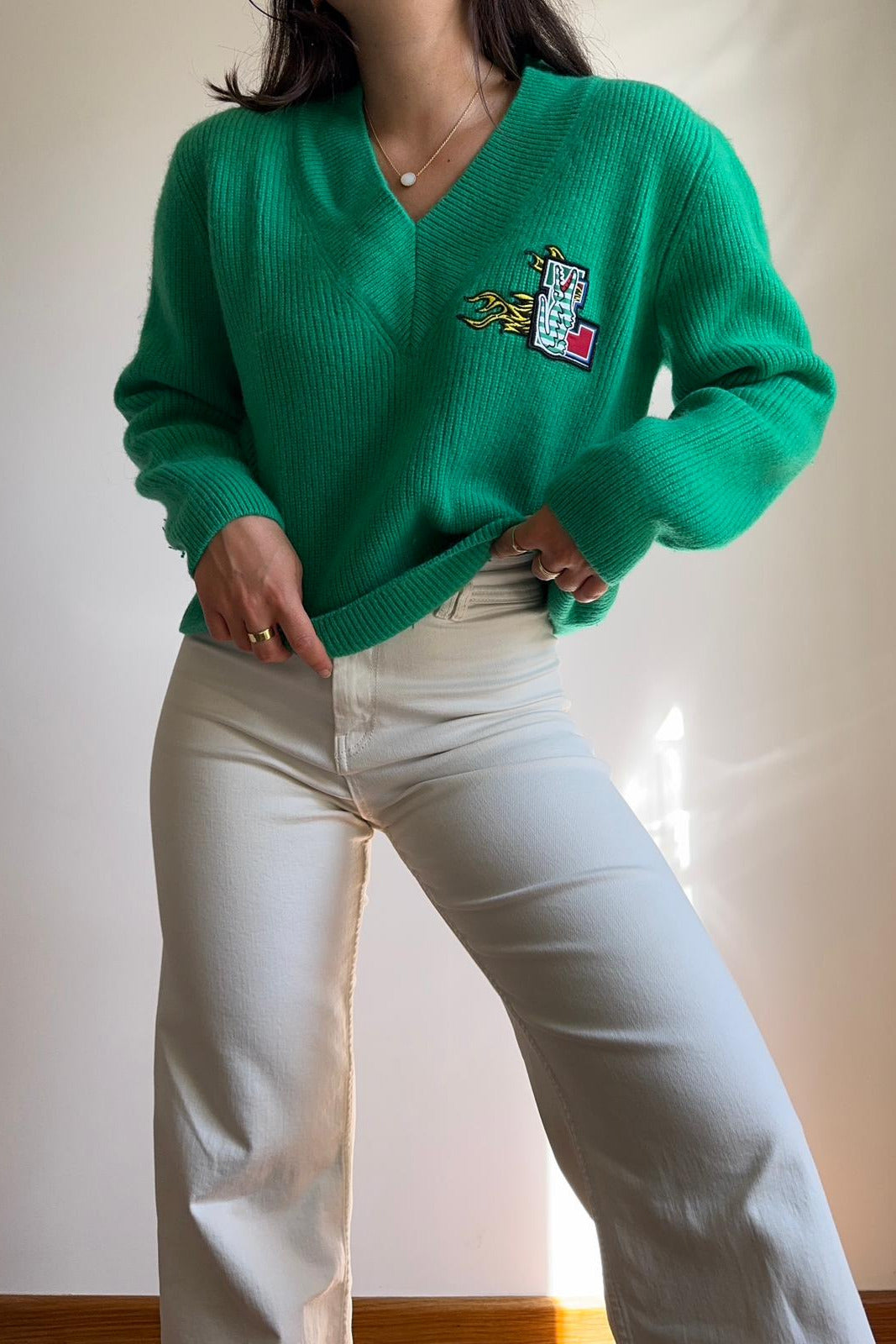 Pull col V Lacoste en laine big croco - S