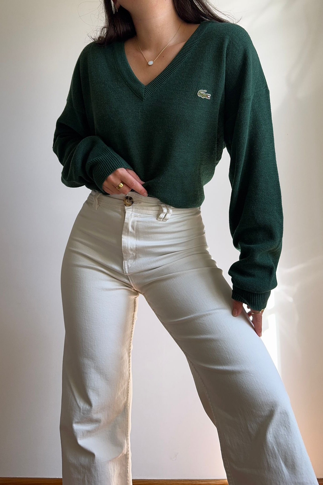 Pull col V Lacoste fabriqué en France dans les années 90' - L