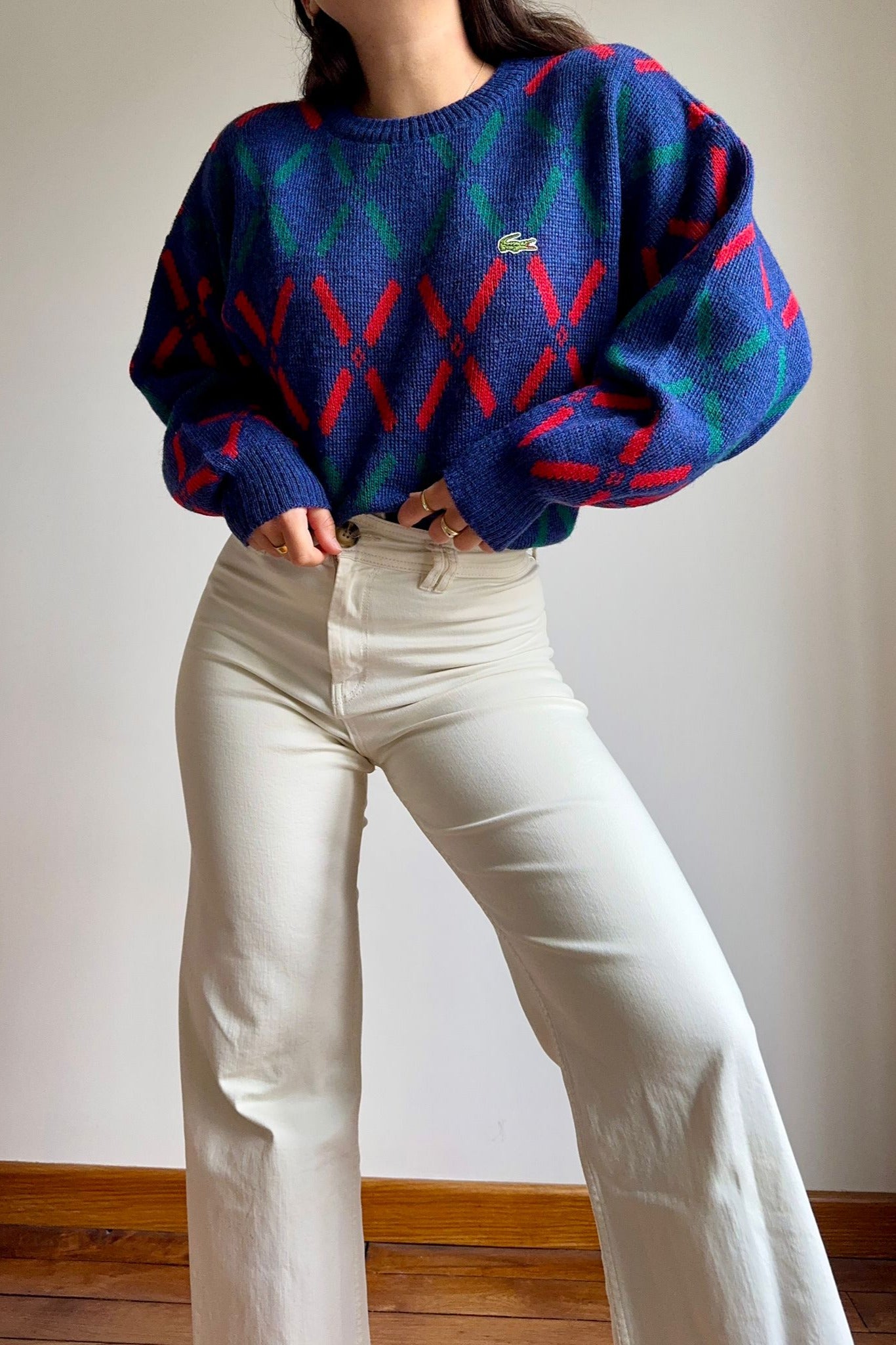 Pull Lacoste en grosse maille fabriqué en France dans les années 90' - M