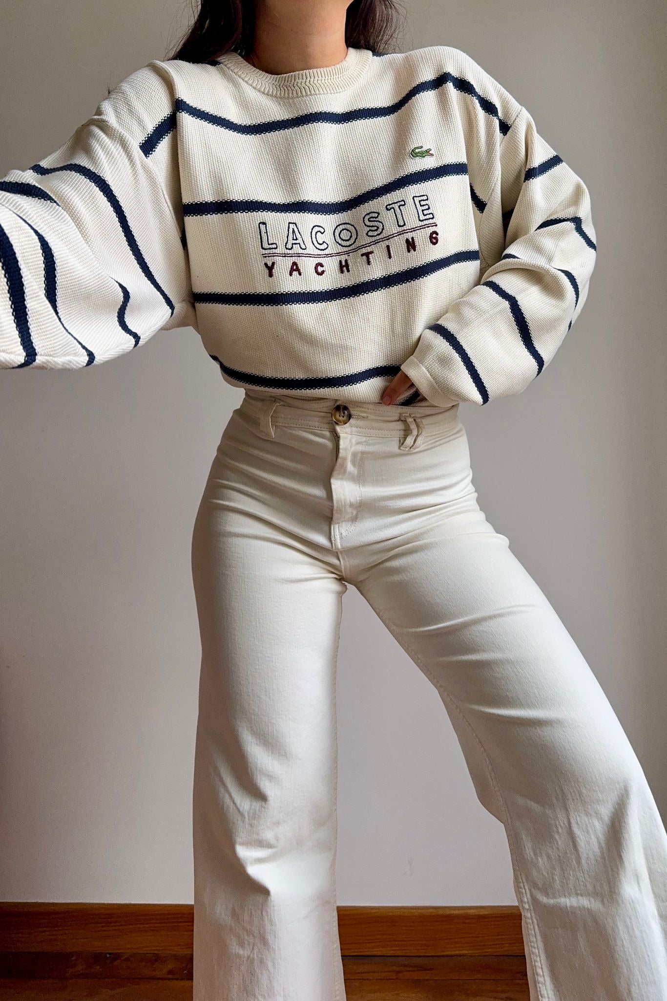 Pull Lacoste Yachting brodé fabriqué dans les années 90' - XL