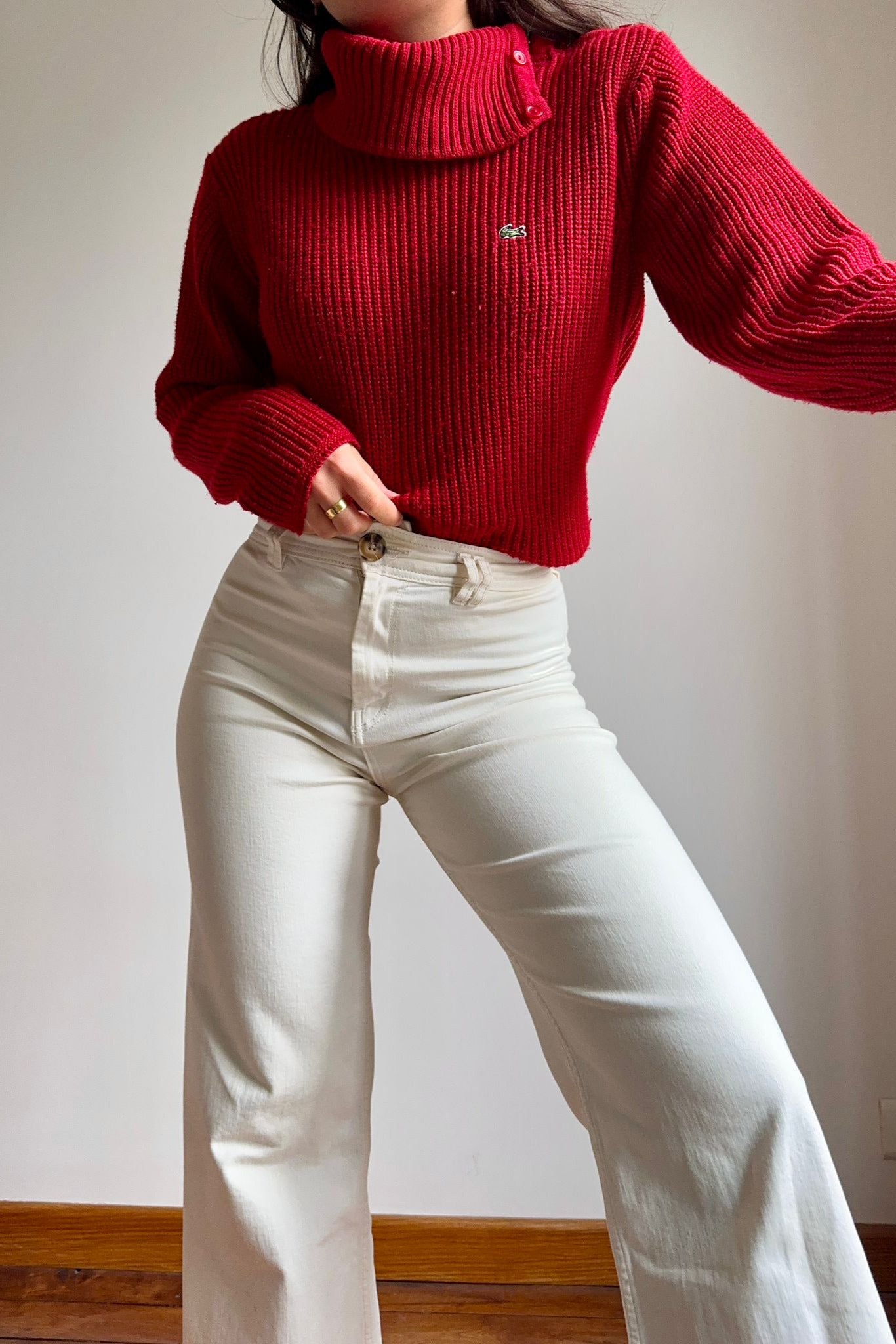 Pull col roulé à boutons Lacoste en grosse maille - S