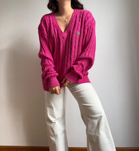 Charger l&#39;image dans la galerie, Pull col V Lacoste à la maille tressée des années 80 - XL
