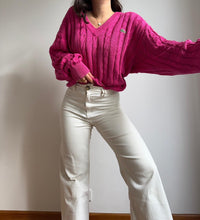 Charger l&#39;image dans la galerie, Pull col V Lacoste à la maille tressée des années 80 - XL
