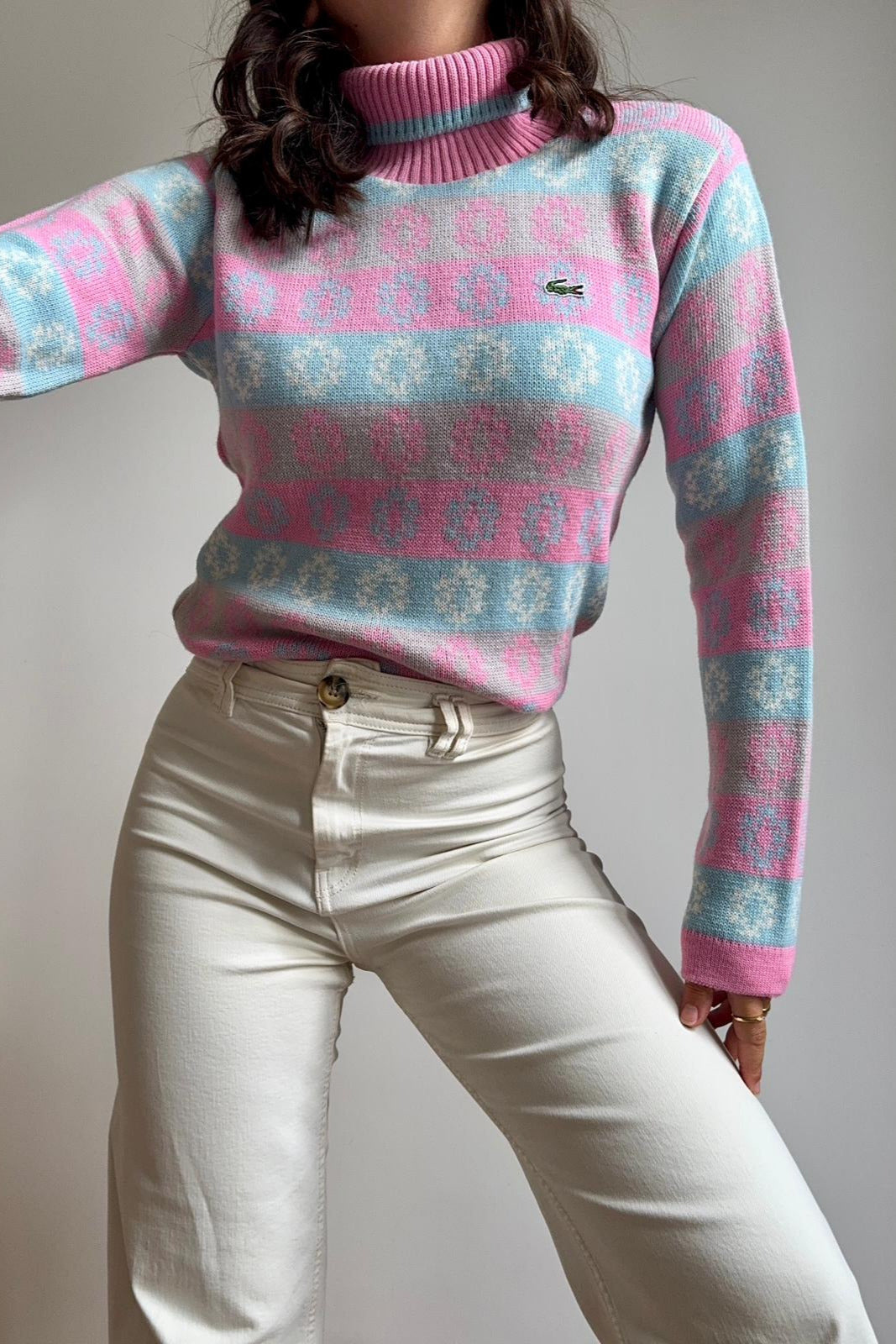 Pull col roulé Lacoste en grosse maille - S