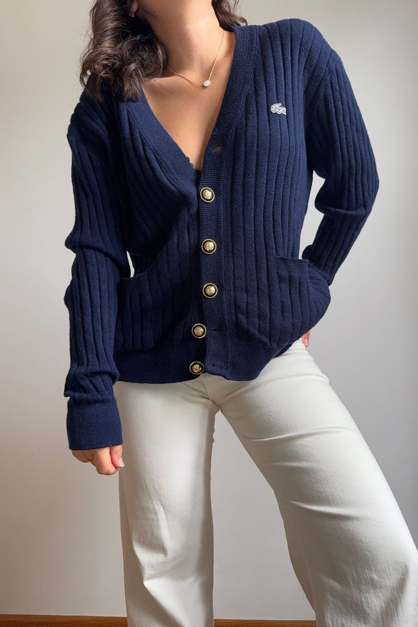 Gilet Lacoste en laine fabriqué en France des années 80 - M