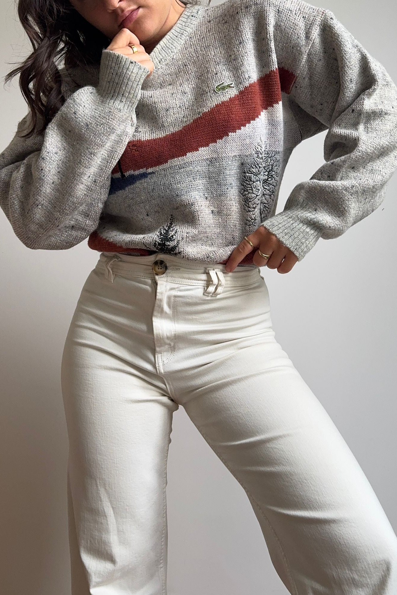 Pull Lacoste brodé des années 80' fabriqué en France - L