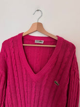 Charger l&#39;image dans la galerie, Pull col V Lacoste à la maille tressée des années 80 - XL
