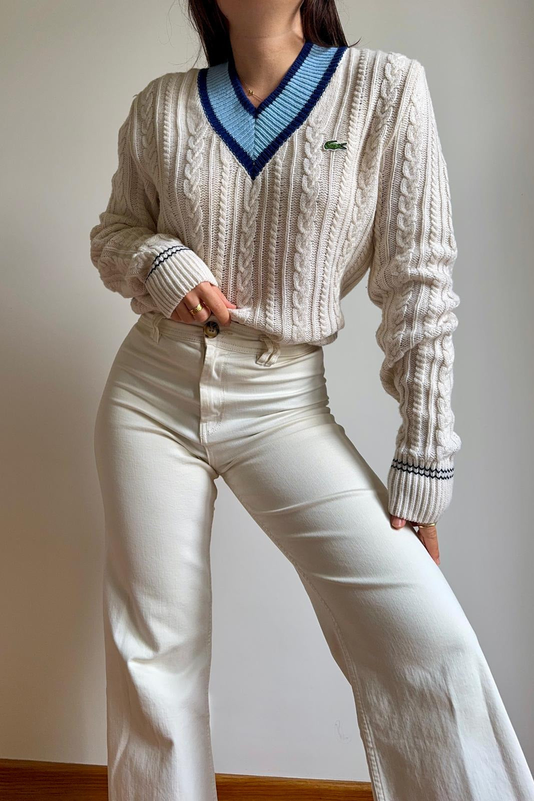 Pull col V Lacoste à la maille tressée - S