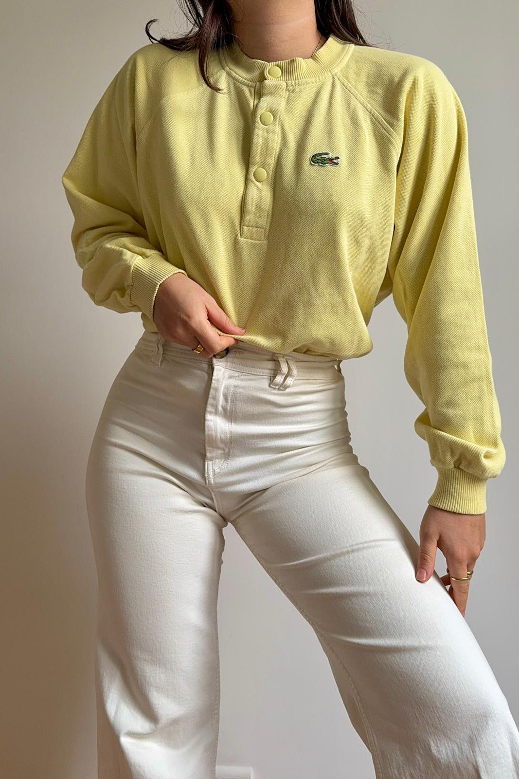 Pull col à boutons Lacoste des années 80' fabriqué en France - XS