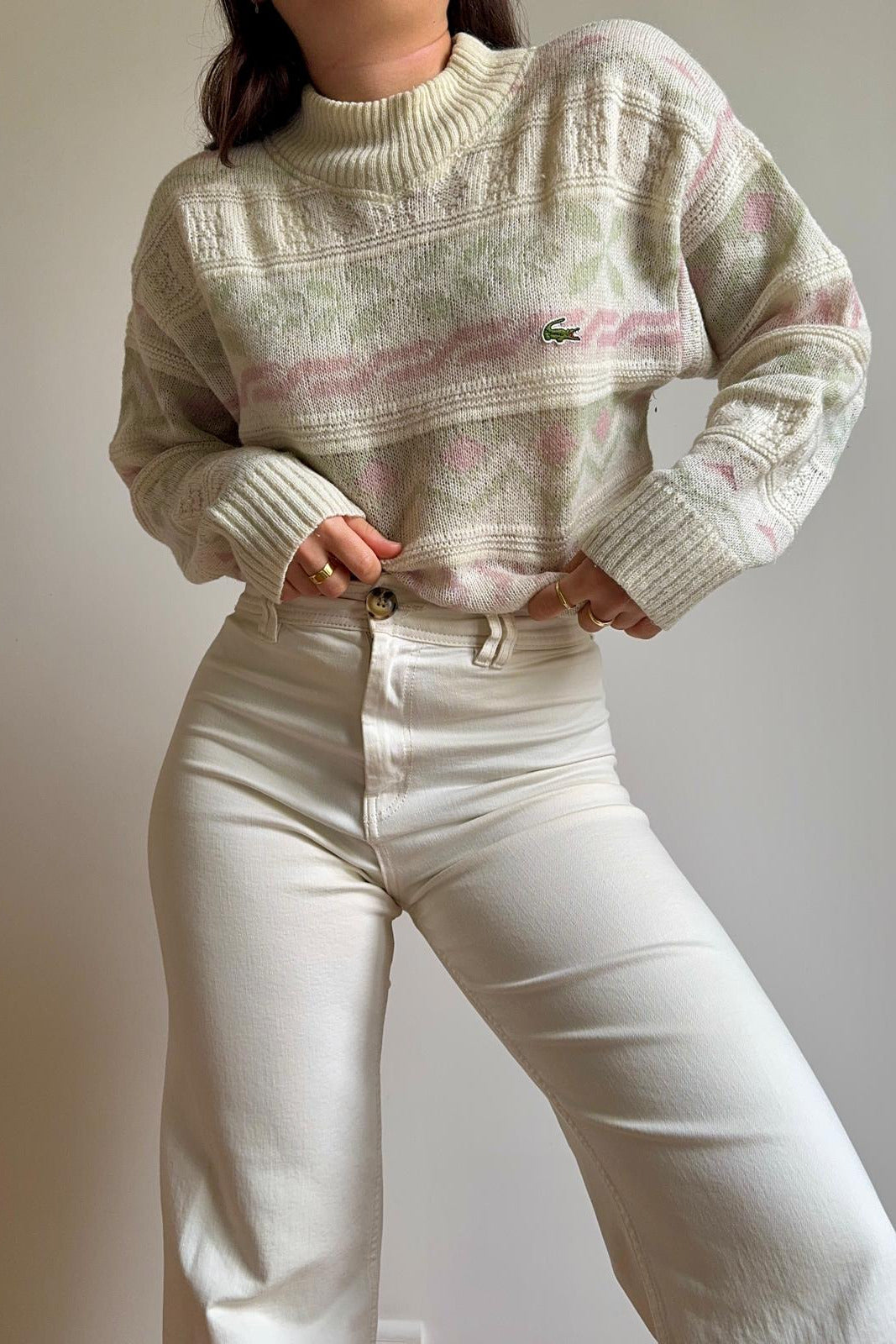 Pull Lacoste au col cheminé à motifs fabriqué en France - M