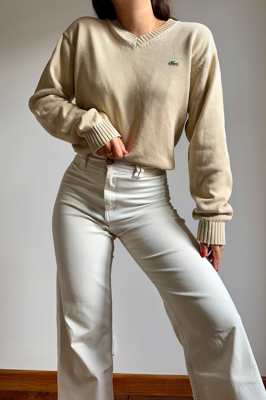 Pull col V Lacoste en coton - L