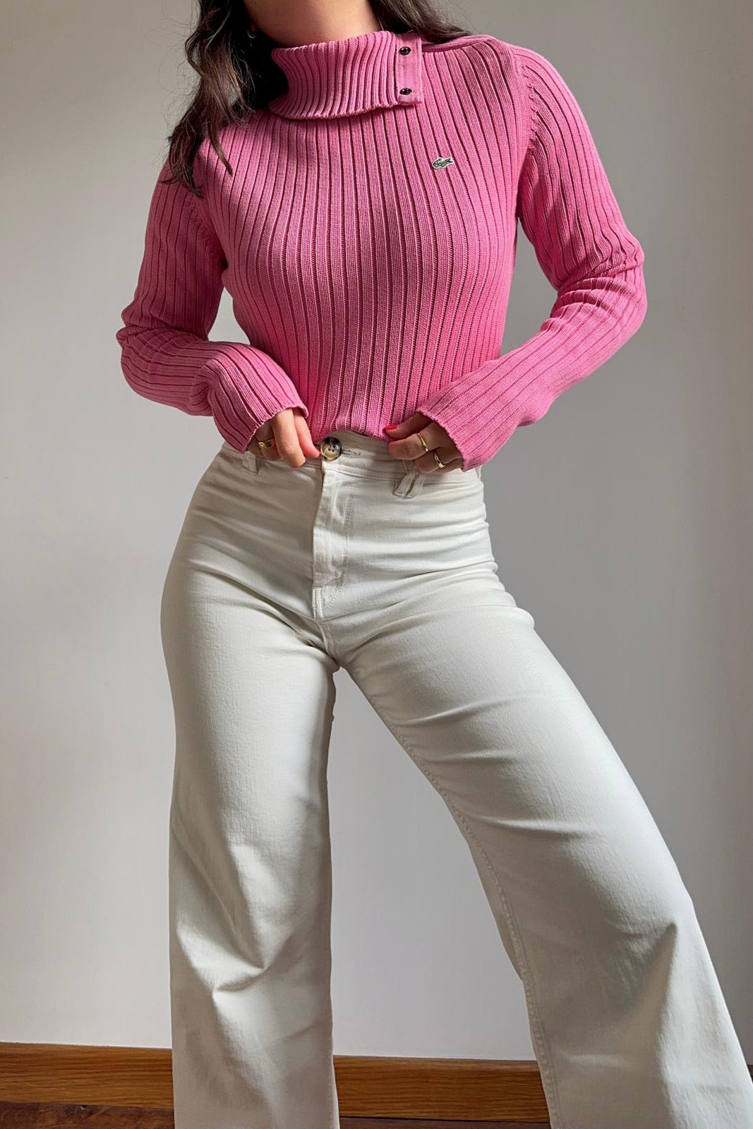 Pull Lacoste au col boutonné à la maille côtelée - S