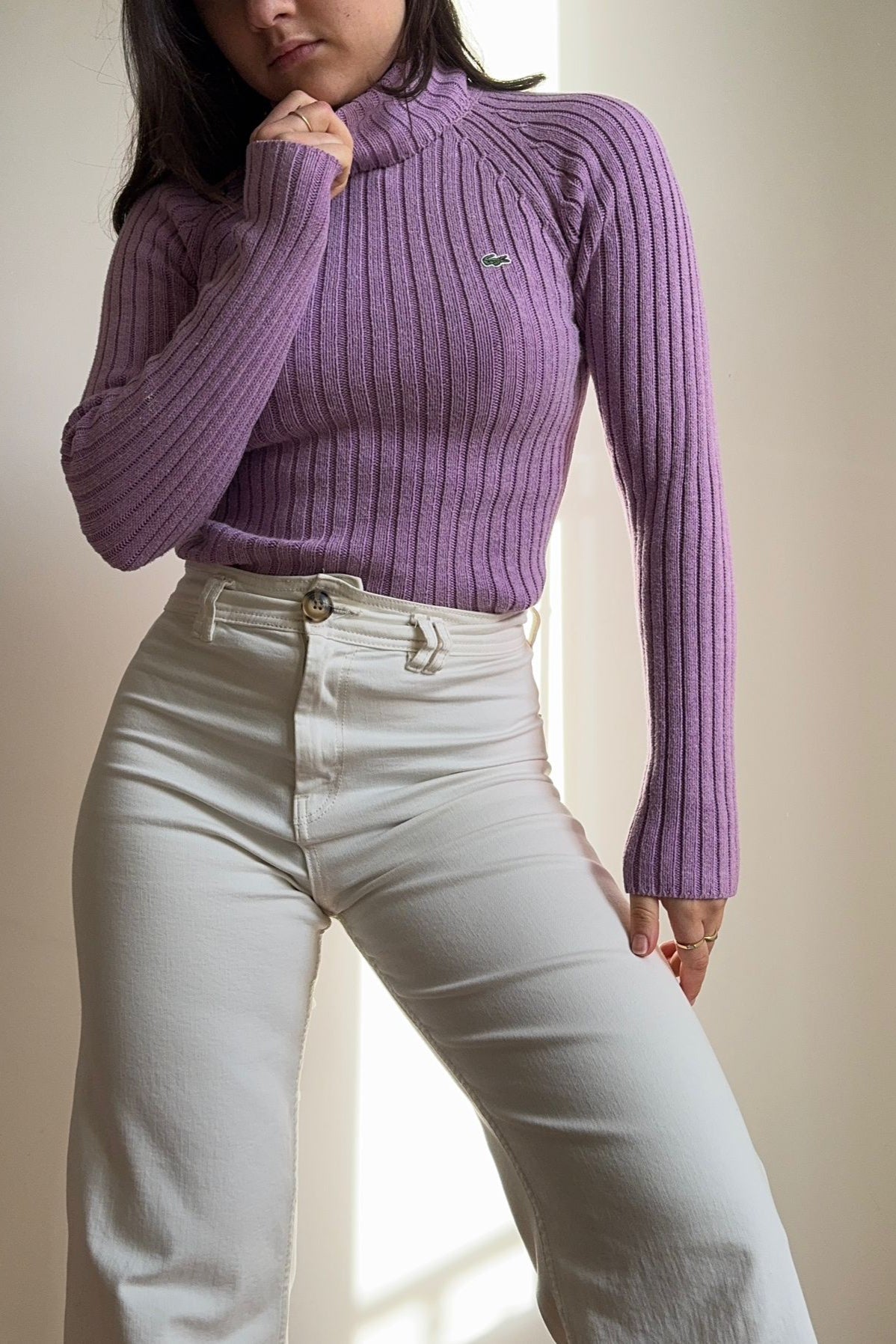 Pull col roulé Lacoste à maille côtelée - S