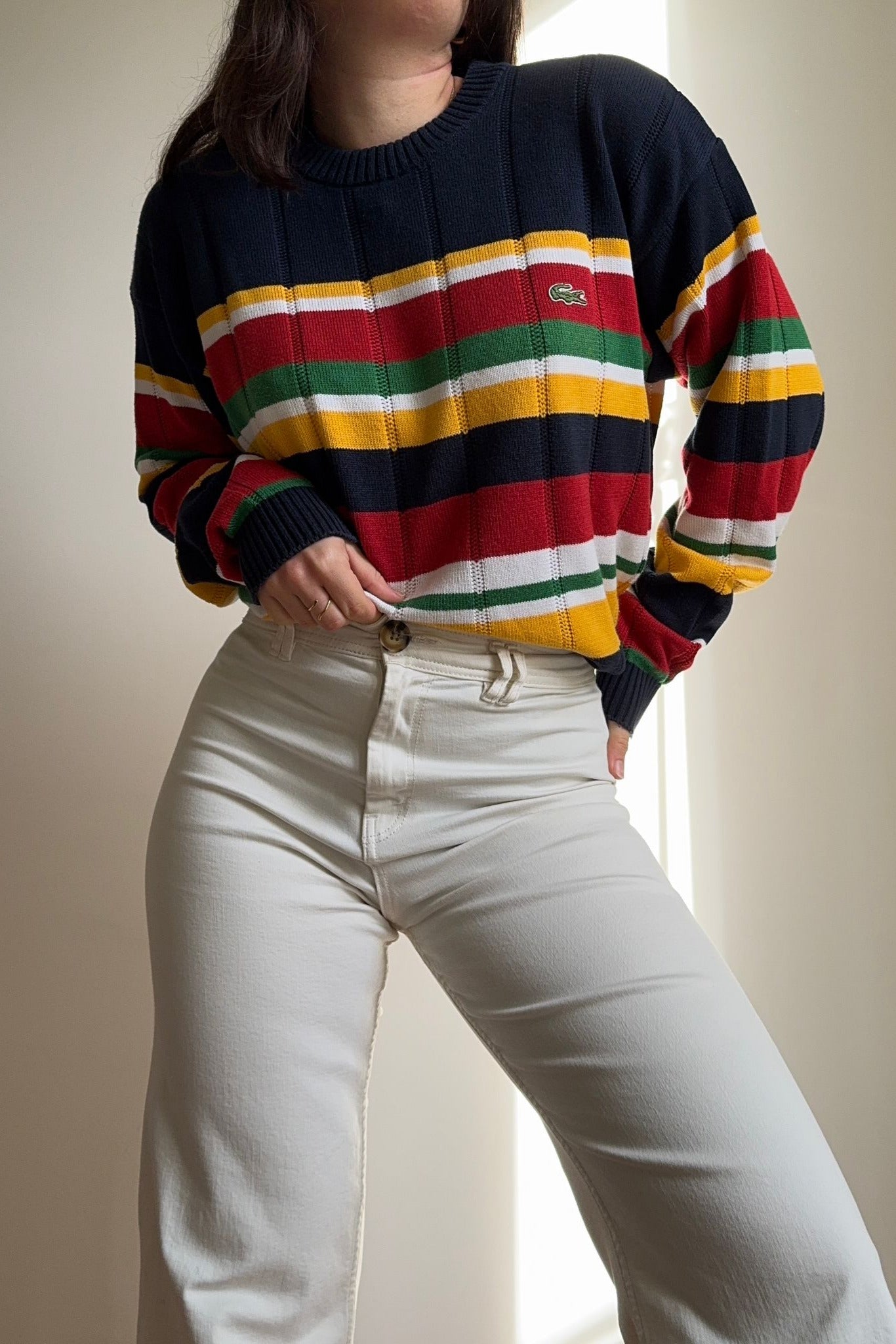 Pull Lacoste à rayures multicolores - L