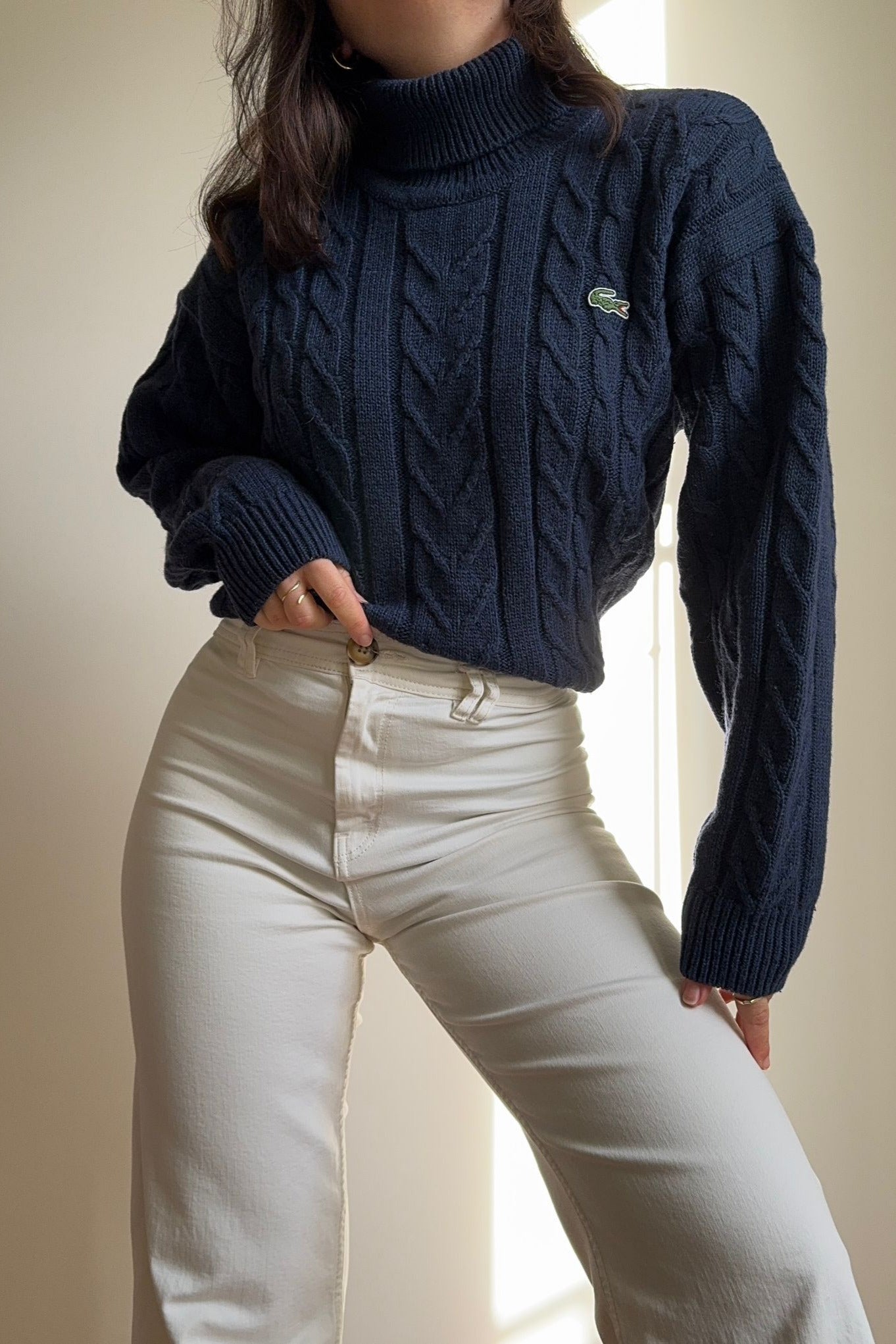 Pull col roulé Lacoste en grosse maille - M
