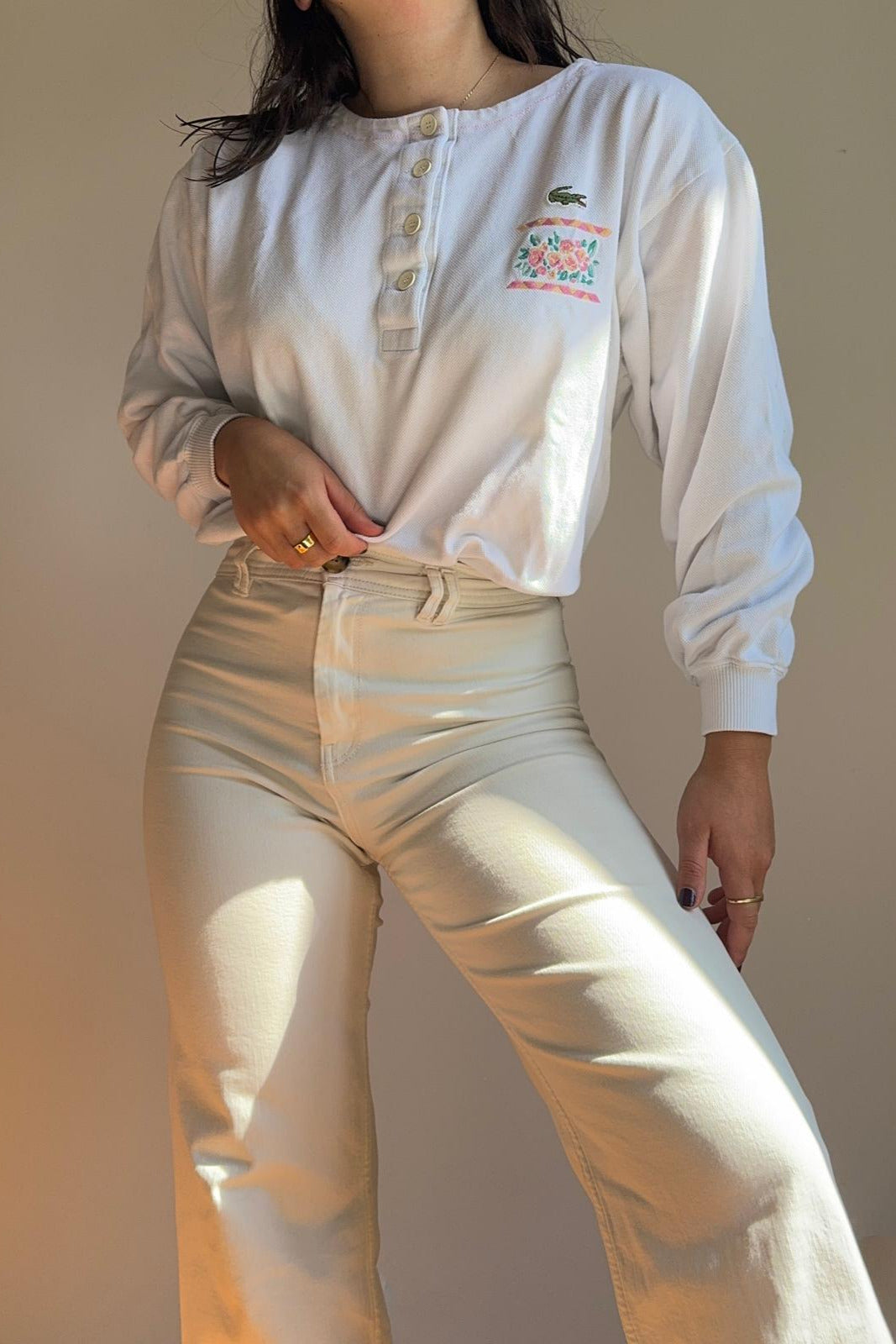 Pull col à boutons Lacoste brodé des années 80' - XS