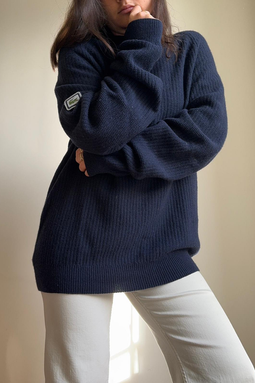 Pull Lacoste au col cheminé en grosse maille - S