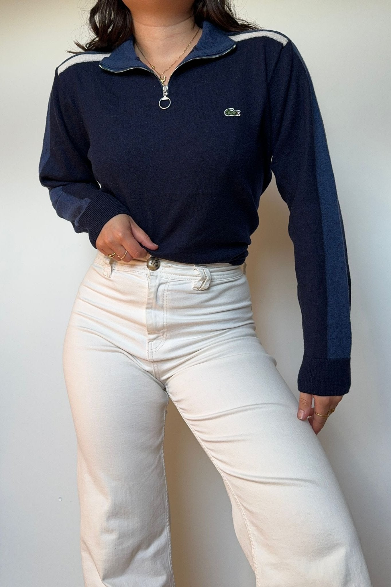 Pull half zip Lacoste en laine fabriqué en France - S